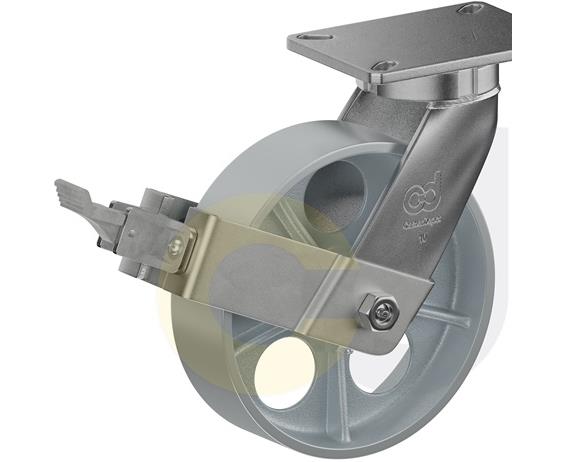 ZINC PLATED KINGPINLESS CASTERS- CAST IRON WHEELS