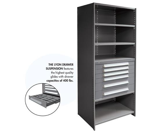 MODULAR DRAWERS FOR 36&quot; WIDE LYON INDUSTRIAL CLIP SHELVING