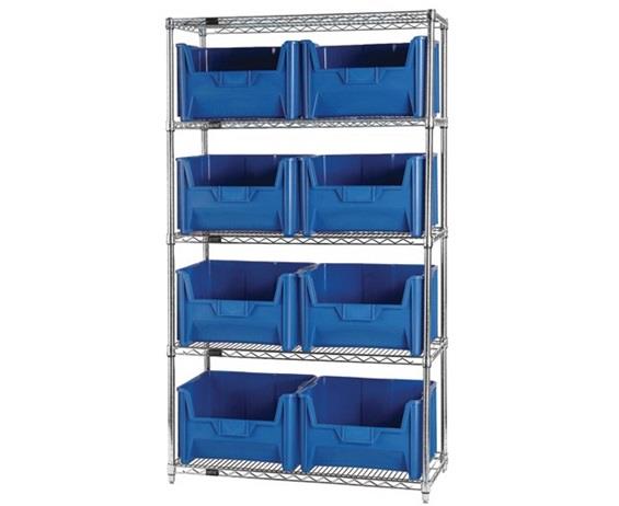 CHROME WIRE SHELVING UNITS WITH GIANT HOPPER BINS
