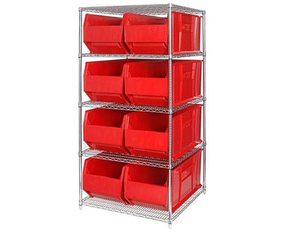 CHROME WIRE SHELVING UNITS WITH HULK CONTAINERS