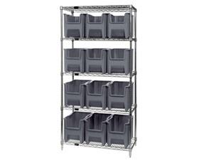 CHROME WIRE SHELVING UNITS WITH GIANT HOPPER BINS