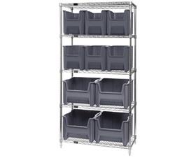 CHROME WIRE SHELVING UNITS WITH GIANT HOPPER BINS